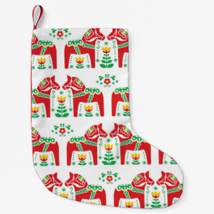 Svenska Dala Horse: Folk Art Liten Julstrumpa