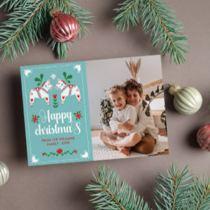 Svenska Dala Horse Folk Art Lycklig jul Julkort