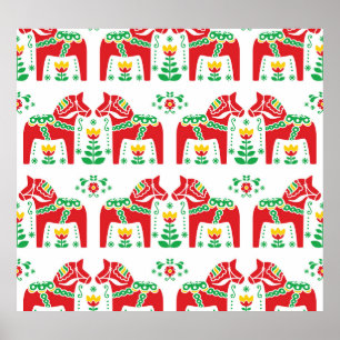 Svenska Dala Horse: Folk Art Poster
