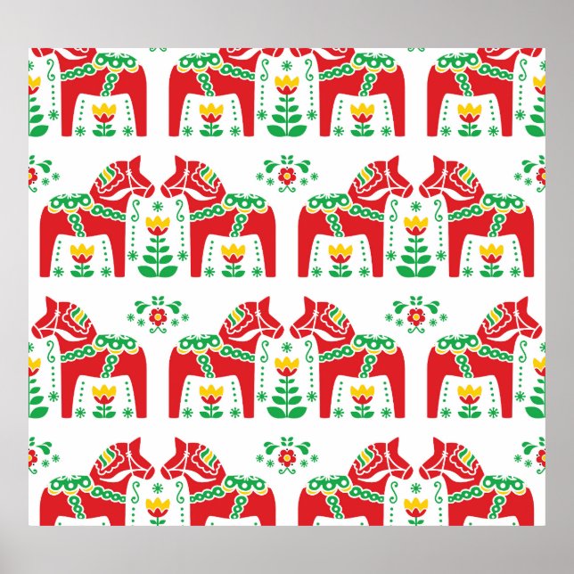 Svenska Dala Horse: Folk Art Poster (Framsidan)