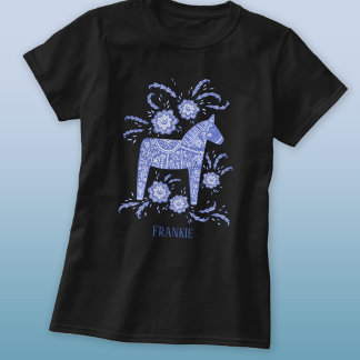 Svenska Dala Horse FolkArt Blå eget namn T Shirt