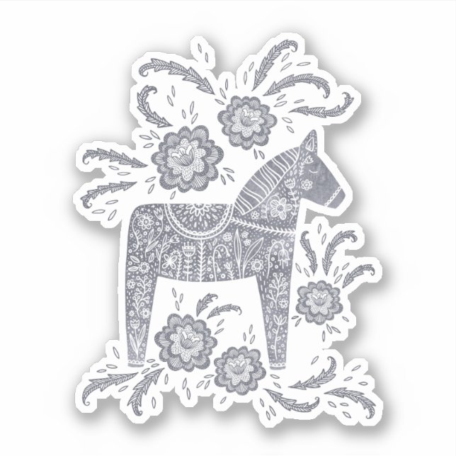 Svenska Dala Horse Grått Sticker Klistermärken (Framsida)