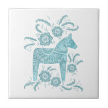 Svenska Dala Horse Grönt and White Ceramic Tile Kakelplatta<br><div class="desc">En traditionell svensk Dala Horse-design i teal grönt och vit.</div>