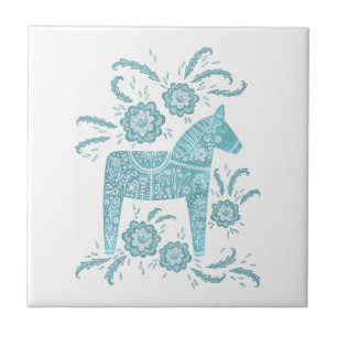 Svenska Dala Horse Grönt and White Ceramic Tile Kakelplatta
