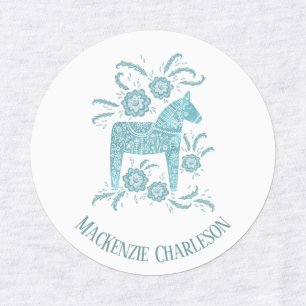 Svenska Dala Horse Grönt and White Custom Name Klistermärke