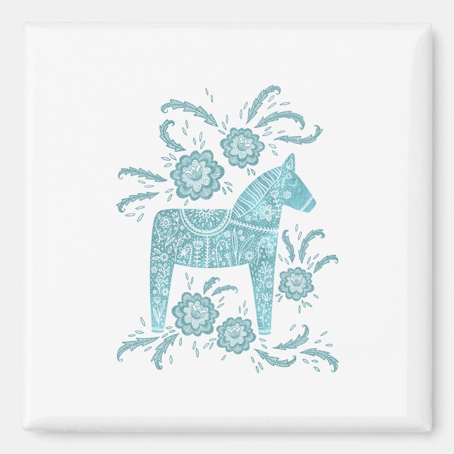 Svenska Dala Horse Grönt and White Magnet (Swedish Dala Horse magnet)