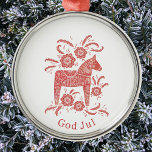 Svenska Dala Horse Gud Jul Julgransprydnad Metall<br><div class="desc">Festiv röd och vit målning av en svensk Dala Horse. Ändra eller ta bort gud Jul hälsning för att anpassa sig. Originalkonst av Nic Squirrell.</div>