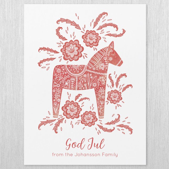 Svenska Dala Horse Gud Jul Magnetic Helgdag Card (Swedish Dala Horse God Jul personalized magnetic holiday card)