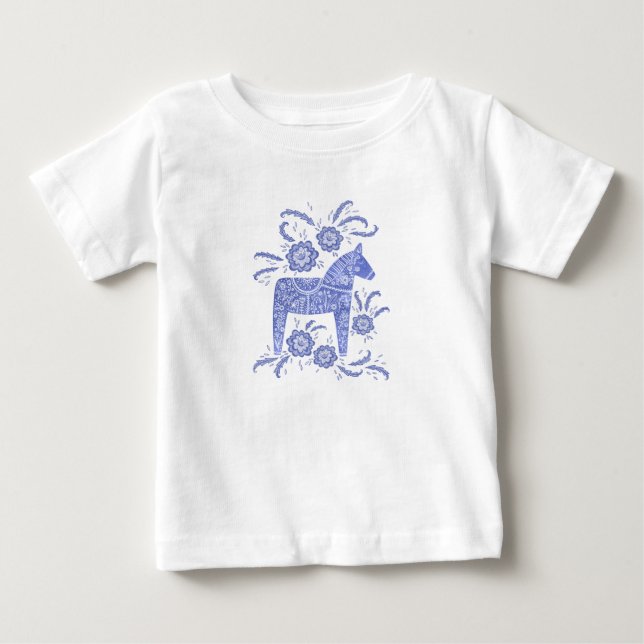 Svenska Dala Horse Indigo Blue Baby T-Shirt (Framsida)