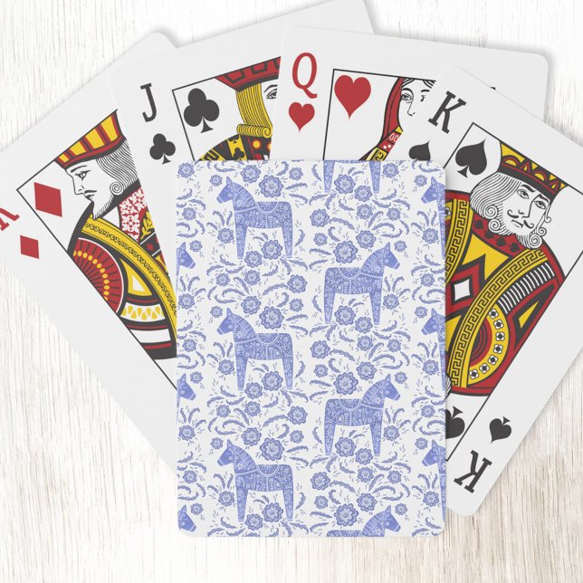 Svenska Dala Horse Indigo Blue Folk Art Casinokort (Swedish Dala Horse blue and white patterned playing cards)