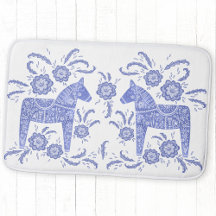 Svenska Dala Horse Indigo Blue och White Bath Mat