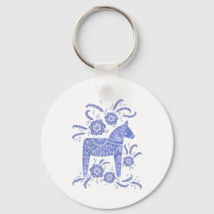 Svenska Dala Horse Indigo Blue och White Nyckelring
