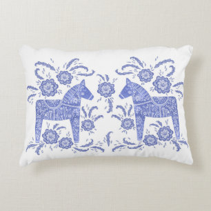 Svenska Dala Horse Indigo Blue och White Prydnadskudde