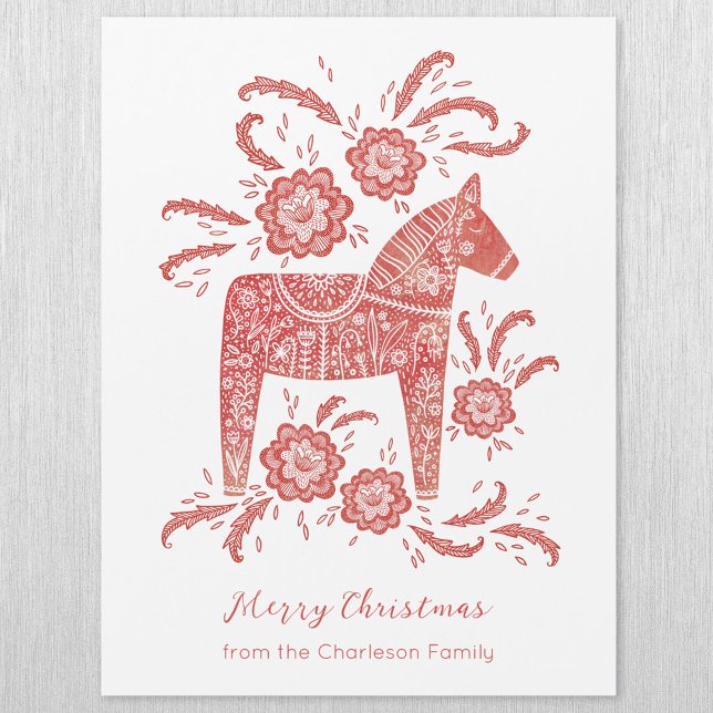 Svenska Dala Horse julkort (Swedish Dala Horse personalized magnetic Christmas card)