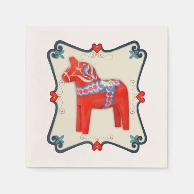 Svenska Dala Horse med Heart Scallop Ram Pappersservett (Framsidan)