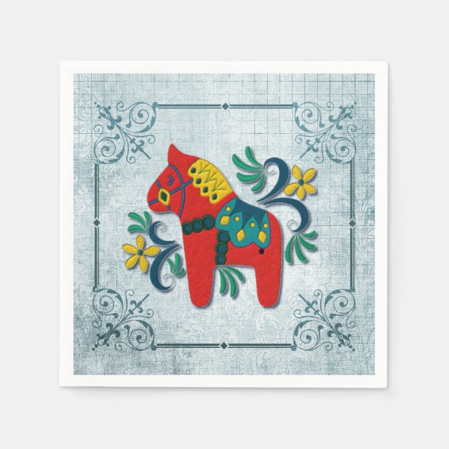 Svenska Dala Horse med norska Rosemaling Pappersservett (Framsidan)