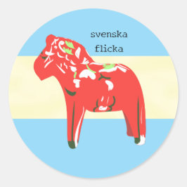 Svenska Dala Horse on Blue and Gult Runt Klistermärke