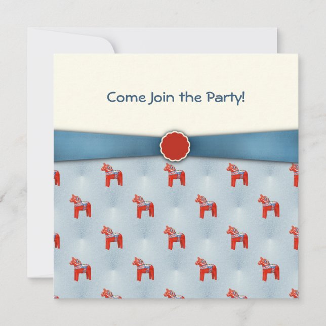 Svenska Dala Horse Party Blue Ribbon Inbjudningar (Framsida)