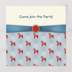 Svenska Dala Horse Party Blue Ribbon Inbjudningar