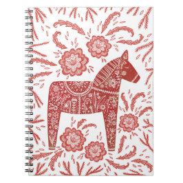Svenska Dala Horse Red and White Folk Art Anteckningsbok