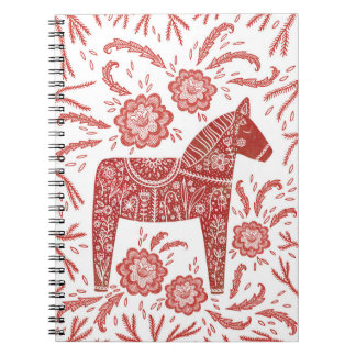 Svenska Dala Horse Red and White Folk Art Anteckningsbok