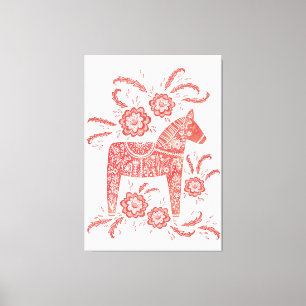 Svenska Dala Horse Red and White Folk Art Canvastryck