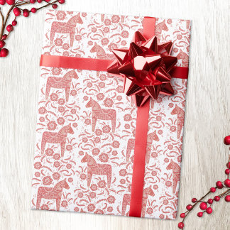 Svenska Dala Horse Red and White Folk Art Presentpapper