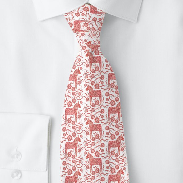 Svenska Dala Horse Red and White Folk Art Slips (Swedish Dala Horse red and white folk art pattern tie)