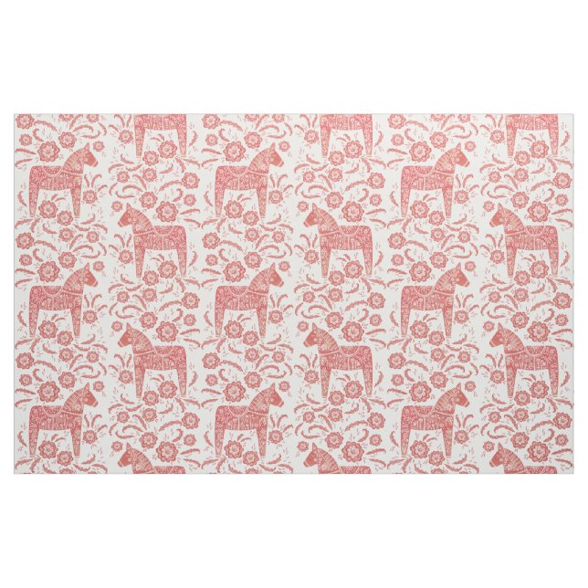Svenska Dala Horse Red and White Folk Art Tyg (Fat Quarter)