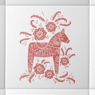 Svenska Dala Horse Red and White Kakelplatta