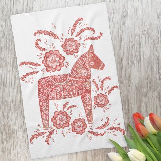 Svenska Dala Horse Red and White Kökshandduk