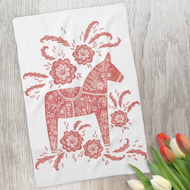 Svenska Dala Horse Red and White Kökshandduk (Skapare uppladdad)