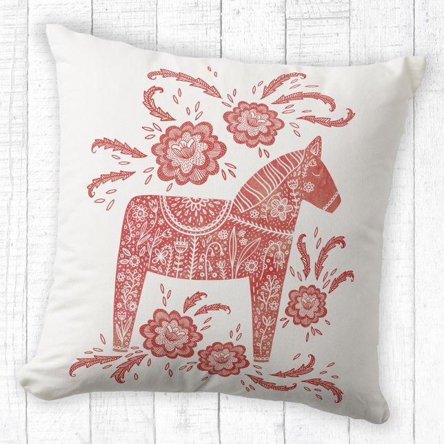 Svenska Dala Horse Red and White Kudde (Red and white Swedish Dala Horse pillow)