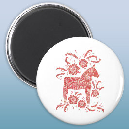 Svenska Dala Horse Red and White Magnet