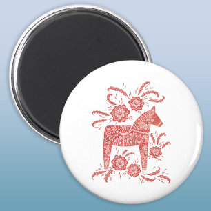 Svenska Dala Horse Red and White Magnet