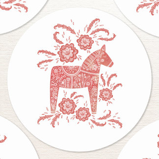Svenska Dala Horse Red and White Runt Klistermärke