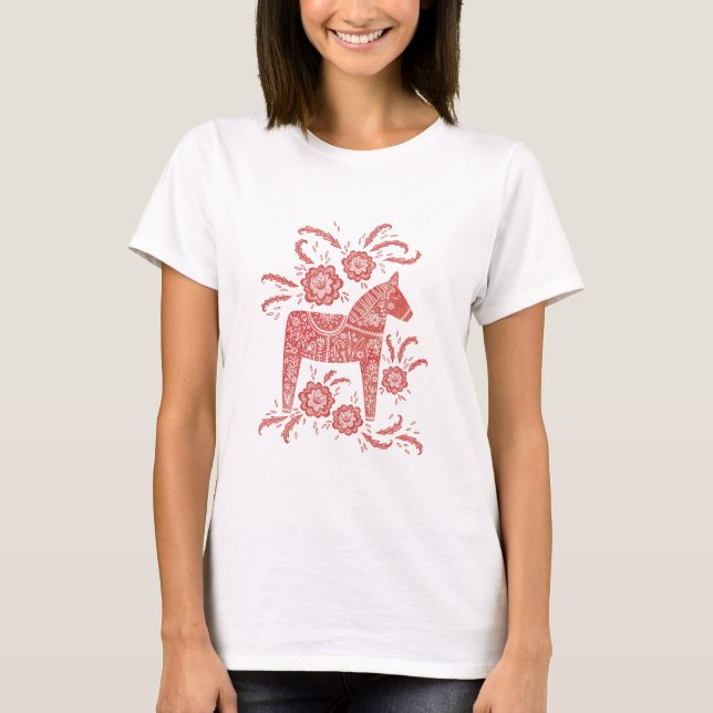 Svenska Dala Horse Red and White T Shirt (Framsida)