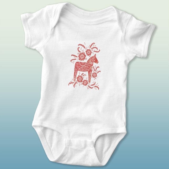 Svenska Dala Horse Red and White T Shirt (Swedish Dala Horse red and white baby bodysuit)