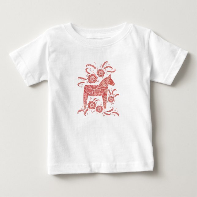 Svenska Dala Horse Red and White T Shirt (Framsida)