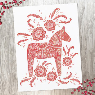 Svenska Dala Horse Red and White Vykort