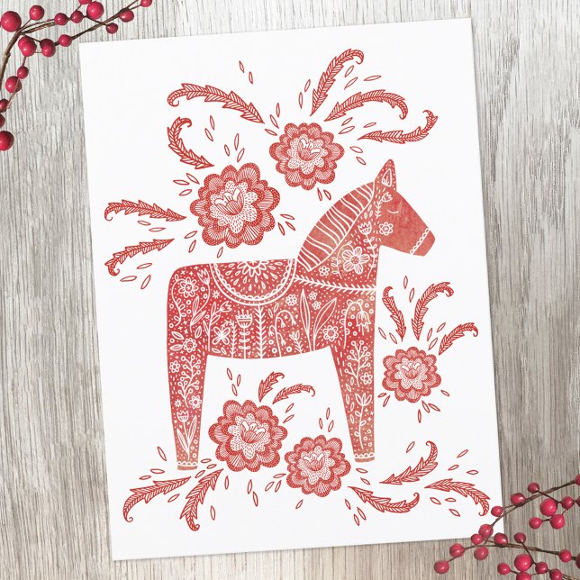 Svenska Dala Horse Red and White Vykort (Skapare uppladdad)