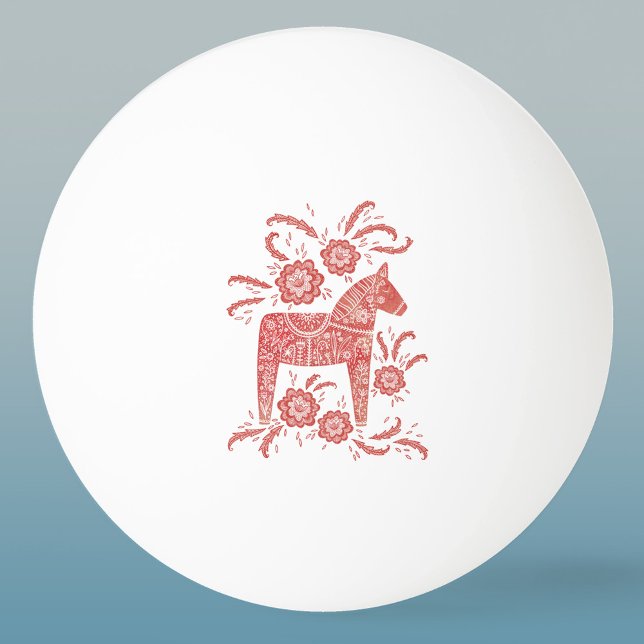 Svenska Dala Horse Red Pingisboll (Swedish Dala Horse red and white folk art ping pong ball)