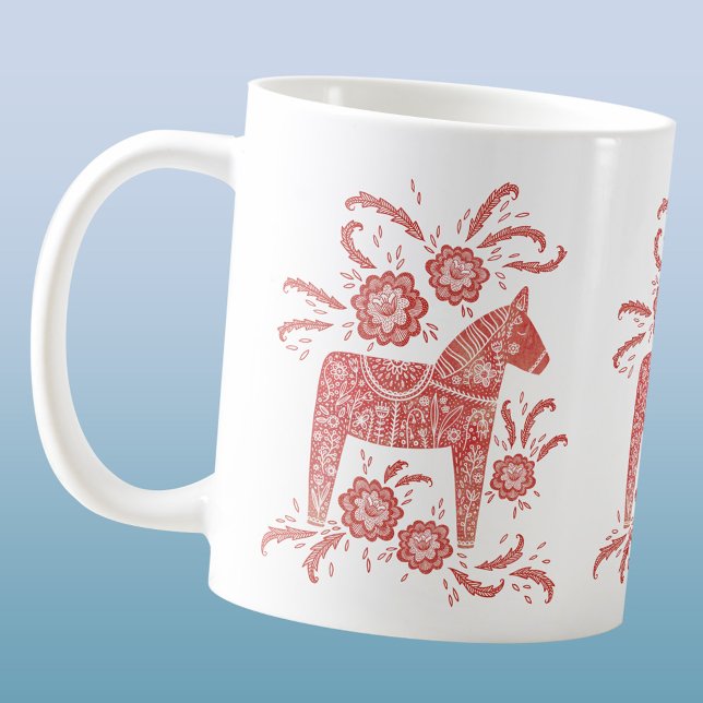 Svenska Dala Horse Red White Kaffemugg (Swedish Dala Horse folk art red and white coffee mug)
