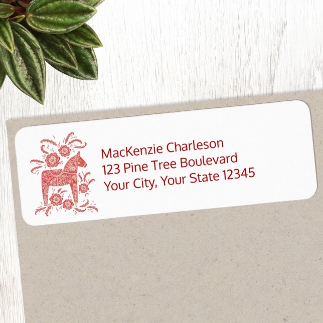 Svenska Dala Horse Returadress Etikett (Swedish Dala Horse personalized return address label)