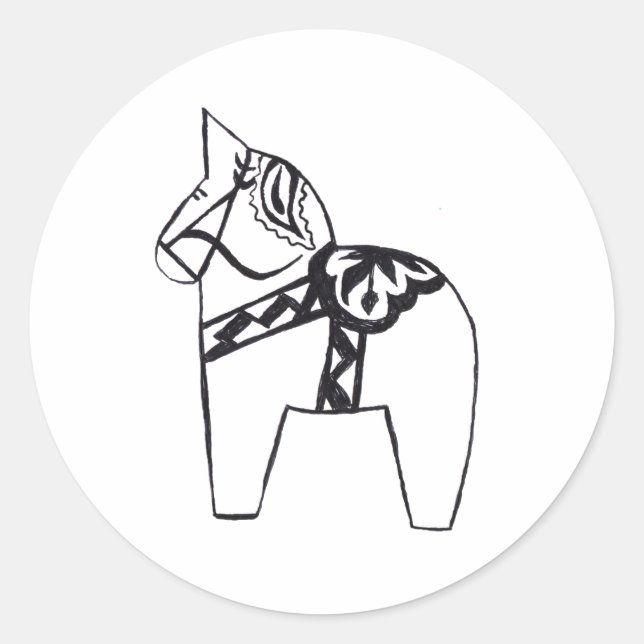Svenska Dala Horse Sticker Runt Klistermärke (Framsida)