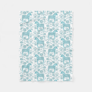 Svenska Dala Horse Teal and White Fleece Blanket