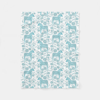 Svenska Dala Horse Teal and White Fleece Blanket