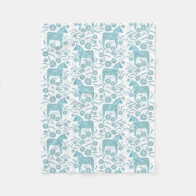 Svenska Dala Horse Teal and White Fleece Blanket (Framsidan)