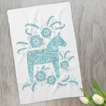 Svenska Dala Horse Teal and White Kitchen Towel Kökshandduk<br><div class="desc">En traditionell svensk Dala Horse-design i teal grönt och vit.</div>