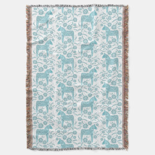 Svenska Dala Horse Teal and White Throw Blanket Filt